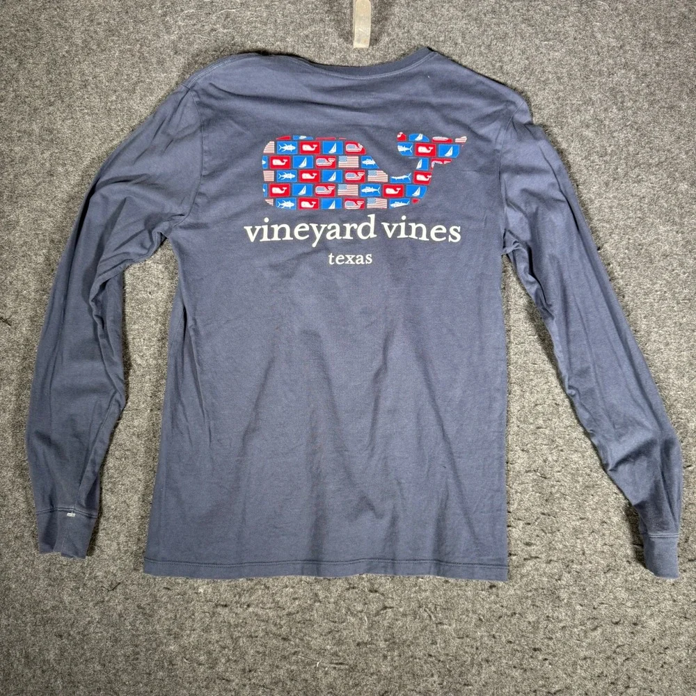 Vineyard Vines Mens Texas Whale‎ Flag Graphic Long Sleeve Pocket T-Shirt Blue S